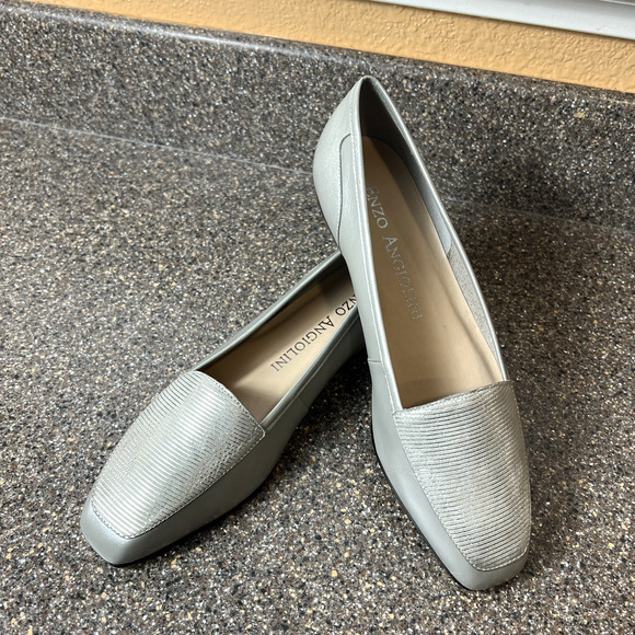 Enzo Angiolini Comfort Casual Flats Womens Sz 7.5 M Metallic Gray Leather Loafer - Picture 1 of 9